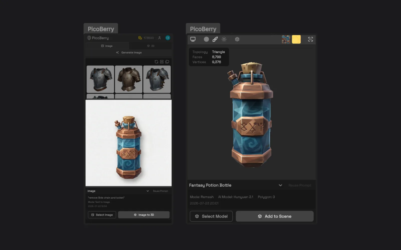 Accessing synced PicoBerry assets through the built-in window inside Unity, ready to add to the scene