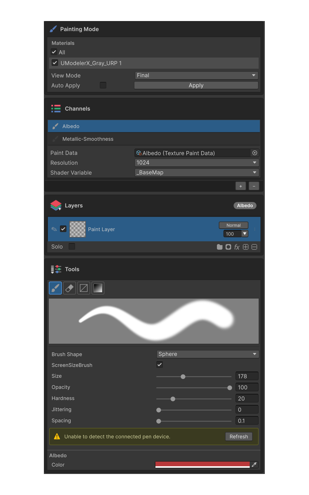 Painting 3D Editor inspector